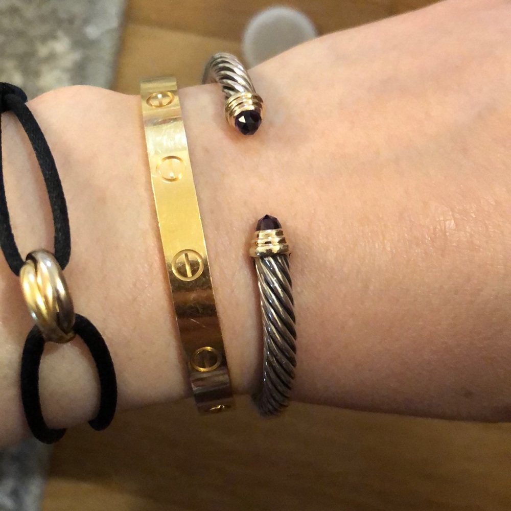 David Yurman silver/gold amethyst cable bracelet